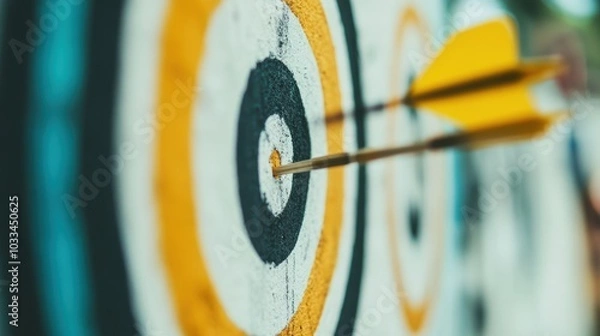 Fototapeta set goals for work. dart aiming at the target center business. goal, aiming marketing target metaphor, Succeed dart board, defines objectives, success investment ideas, winner, Generate by AI.