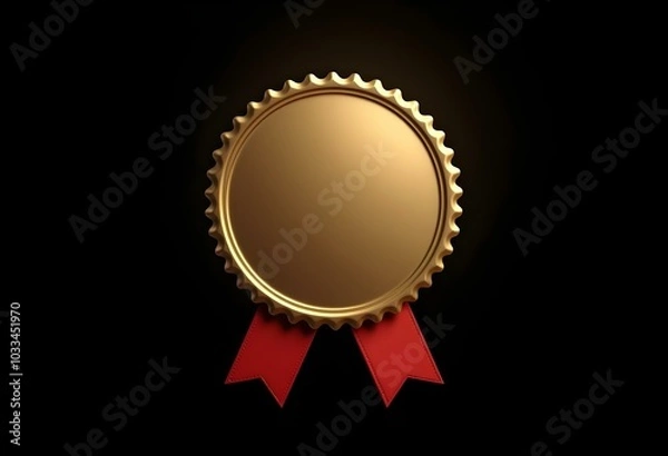 Fototapeta blank gold badge with ribbon isolated on black background create with ai