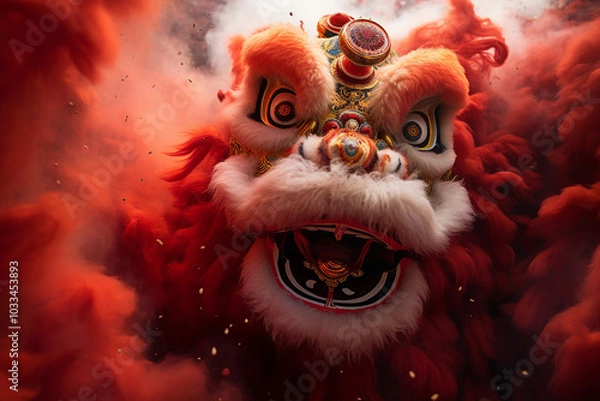 Fototapeta Generative AI picture concept of chinese asian new year, traditional decorations customs food carnival