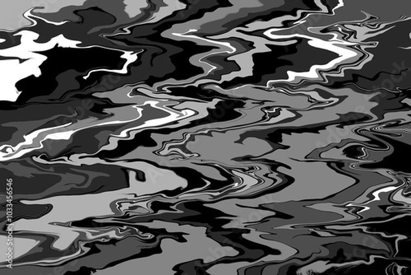 Obraz Dark liquid marble background. Black background with white splashes. Mixed oil paints. Art, 3D. Zebra background. Art fluid. Marbling template design presentation. Wide ratio frame. Flow, fluid waves.
