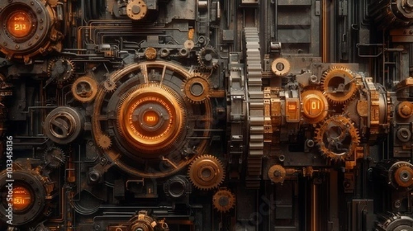 Fototapeta Steampunk clockwork visualizes finish combinations for successful checkouts