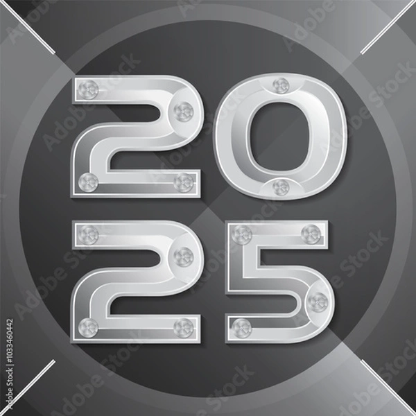 Fototapeta Happy New Year 2025 design with latest technology and industry illustrations