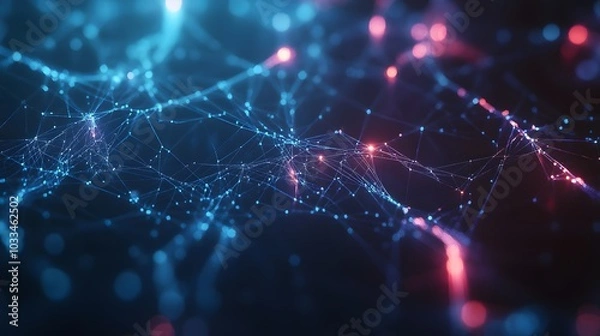 Fototapeta Abstract Network with Blue and Red Glowing Points