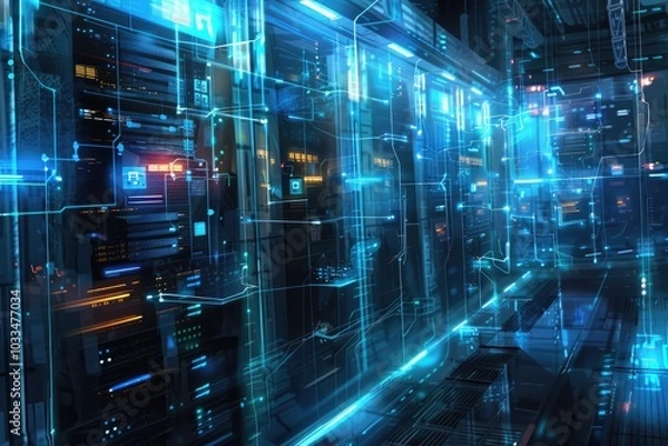 Fototapeta high-security server room, featuring advanced fire suppression systems