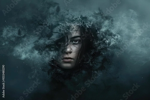 Fototapeta creative image where a person face is partially obscured by shadows from a patterned object