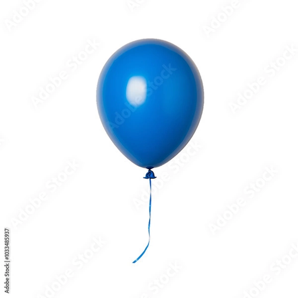 Fototapeta Drooping blue balloon barely floating in the air isolated on a transparent background 
