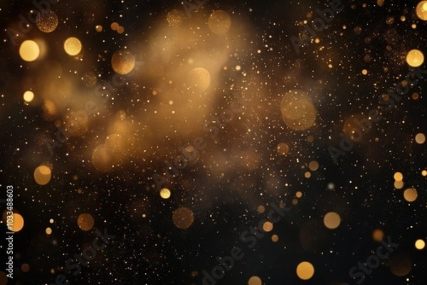 Fototapeta Abstract background with golden bokeh lights and subtle fog.