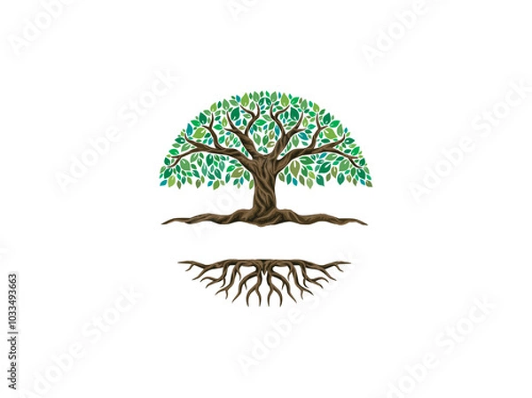 Obraz circle tree logo template, circular banyan tree 