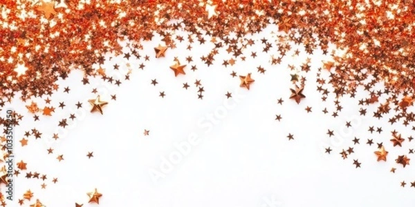 Fototapeta Frame of glittering tinsel on a white background, top view. Space for text.