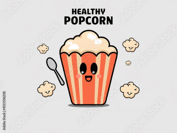 Obraz Cute drawn popcorn with happy characters and spoon illustration