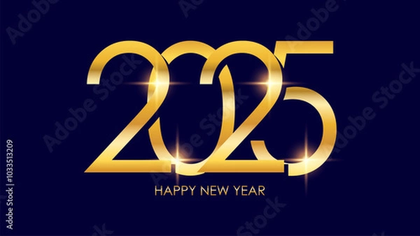 Fototapeta 2025 Happy New Year. Gold color. New Year 2025 bright festive holiday banner. Vector illustration.