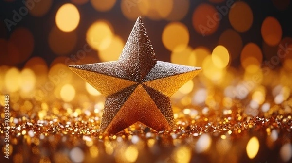 Fototapeta 3D Gold Star Trophy on a Glittery Background