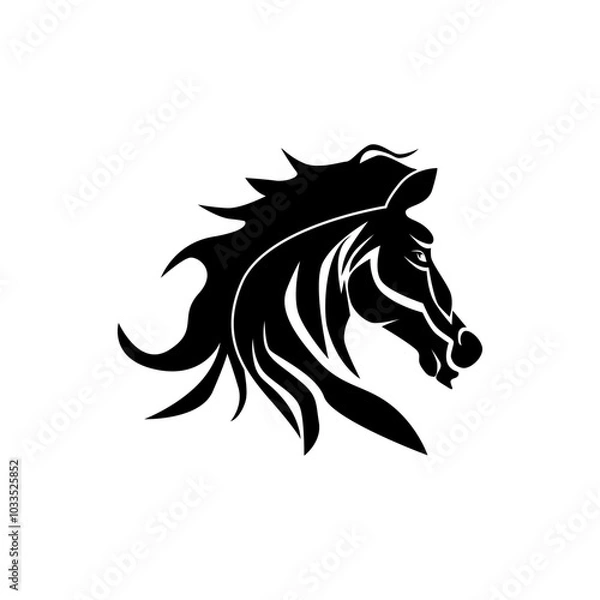Fototapeta Black horse logo. Horse head vector illustration, suitable for, ornament, logo, icon, mascot, etc.