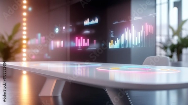 Fototapeta Modern High-Tech Conference Table in Bright Environment