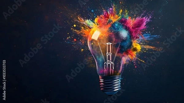 Fototapeta Light Bulb Exploding With Colorful Paint Splatter