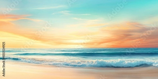 Fototapeta Sea beach with an abstract sunset sky background. Copyspace for summer vacation and travel ideas.