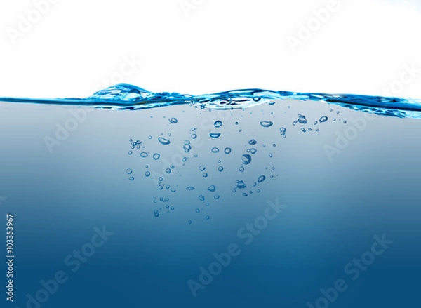 Obraz Water surfaece with underwater bubbles and  light rays.