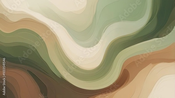 Obraz Flowing lines of green and brown create a soothing abstract landscape. Perfect for backgrounds, presentations, or any project needing a touch of nature