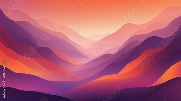Fototapeta Abstract Mountain Landscape at Sunset: A stunning abstract representation of a mountain range at sunset, featuring vibrant gradients of orange, purple, and pink hues