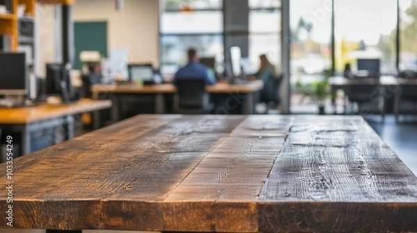 Fototapeta Rustic wooden tabletop. Close-up of a rustic wooden table top, perfect for showcasing products or creating a natural, inviting setting.