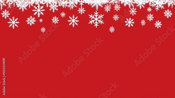 Fototapeta Festive Christmas Background with Red Base and White Snowflakes, Simple Style and Color Scheme, Flat Vector Graphic Design, High Resolution, Ideal for Text or Design Placeme