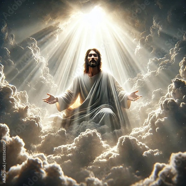 Fototapeta Ascension of the Savior: Embracing the Heavens. Jesus and clouds