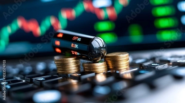 Fototapeta Dynamic and Vibrant Market Display with Candlestick Patterns Moving Averages and Financial Data Visualization for Investment Analysis and Trading Strategies