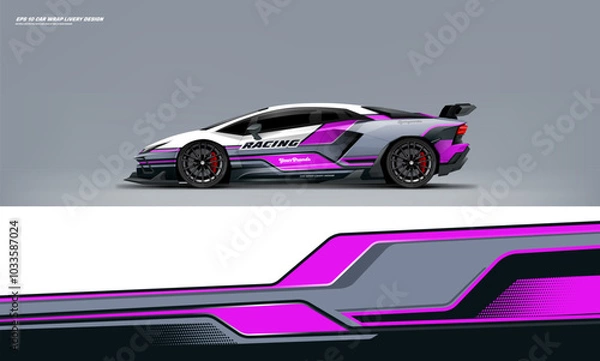 Fototapeta Sport racing supercar wrap livery design purple color combination foe universal medium vector eps10 ready print printable file