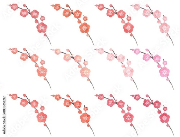 Obraz 水彩　和風　梅の花