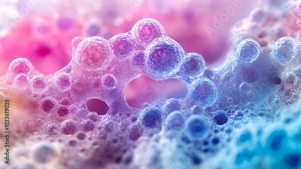 Fototapeta Detailed comparison of young and aged skin cells under a microscope, focusing on moisture retention, less visible wrinkles, skincare and beauty