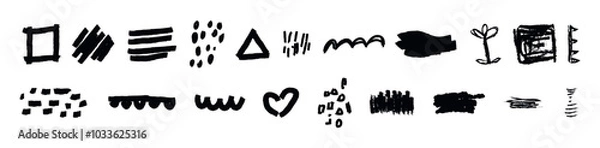 Fototapeta Vector set of grunge graphic elements. Street art texture hand drawn pencil underlines and strikethrough, scribble emphasis lines, backgrounds, rough ovals. Each element is united and isolated