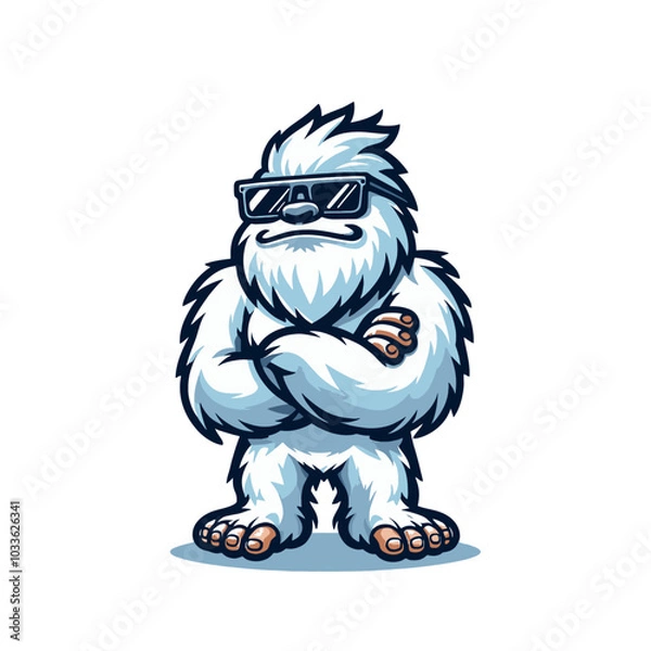 Fototapeta Mysterious beast modern style cool yeti with sunglasses sports logo mascot with hands crossed
