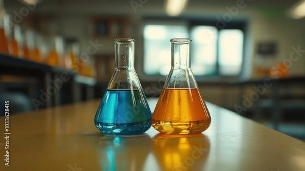 Fototapeta Two Flasks in a Lab Setting