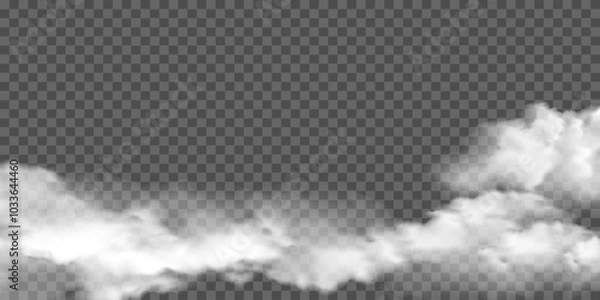 Fototapeta Realistic white fog or smoke overlay effect on a transparent background