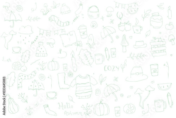 Obraz Set of hand drawn autumn doodles. soft background version 