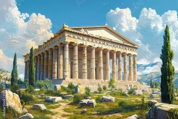 Obraz The Temple of Artemis, an ancient wonder of the world, renowned for its magnificent architecture and cultural significance. This grand temple, dedicated to the goddess Artemis, features intricate colu
