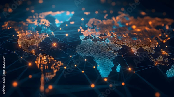 Fototapeta Abstract world map showcasing global connectivity and cyber technology -