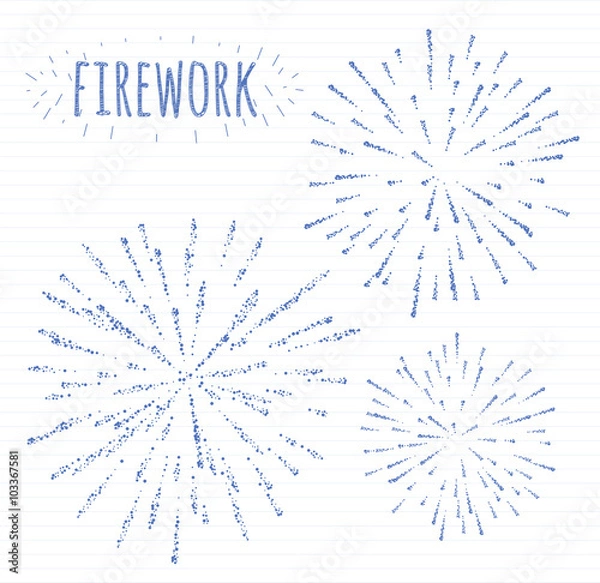 Obraz set of sketch festive firework bursting in various sparkling shapes abstract vector isolated illustration