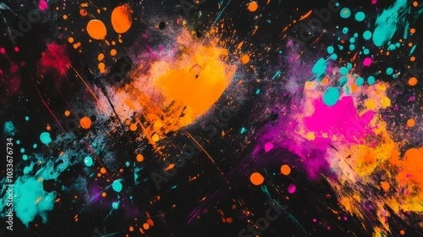 Fototapeta Colorful abstract art with splashes and splatters, vibrant background