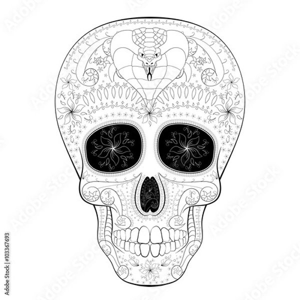 Obraz Dia de Muertos Tattoo Skull Day of The Dead with cobra