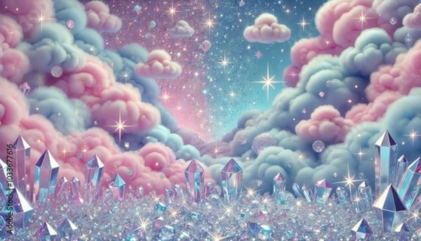 Fototapeta 夢幻のクリスタル雲: ファンタジー背景やデザインプロジェクト向けの煌めく世界

