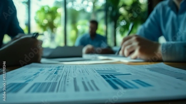 Fototapeta Business Meeting with Data Analysis and Reports