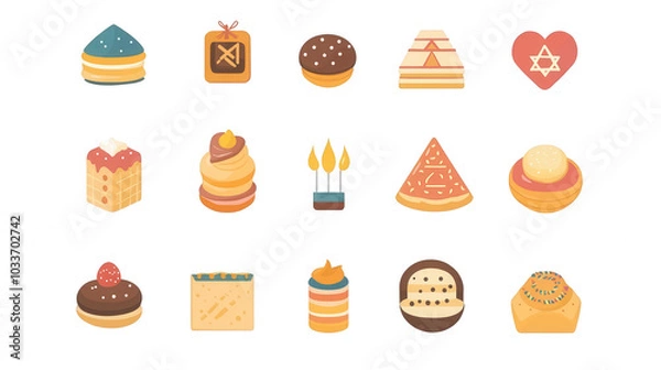 Fototapeta Flat Hanukkah Sweets Icon, Jewish Festive Treats, PNG File, Isolated on White