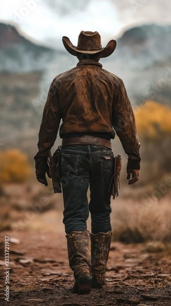 Fototapeta Back view of a western cowboy