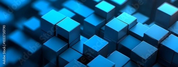 Obraz Blue background with 3D blocks in shades of blue, creating an abstract and modern design for digital or technology-themed designs