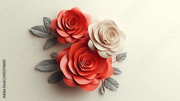 Obraz Roses Flower logo 3d vector papercut