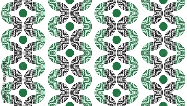 Fototapeta Refined bohemian striped ogee ovals green Vector Pattern.
Retro dots line stripes geometrics green black white seamless pattern.