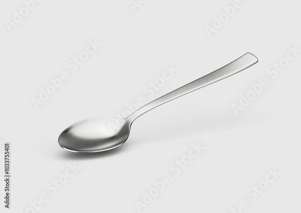 Fototapeta A Gleaming Metal Spoon With Its Elongated Handle And Rounded Bowl White Background 3D Illustration
