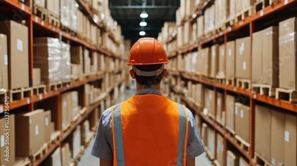 Fototapeta Optimizing warehouse operations the essential role of safety gear and effective management in modern logistics