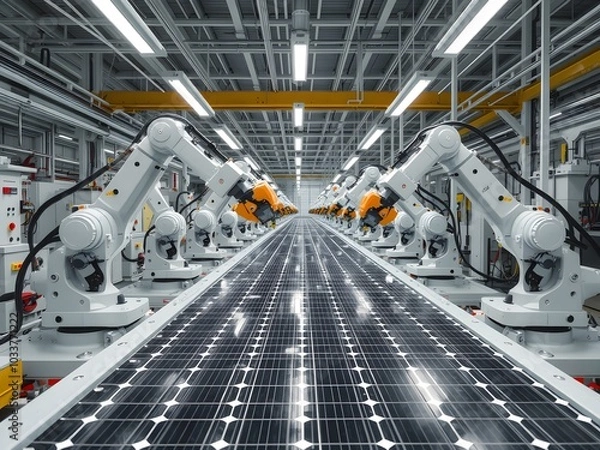 Fototapeta Solar cell factory with robots